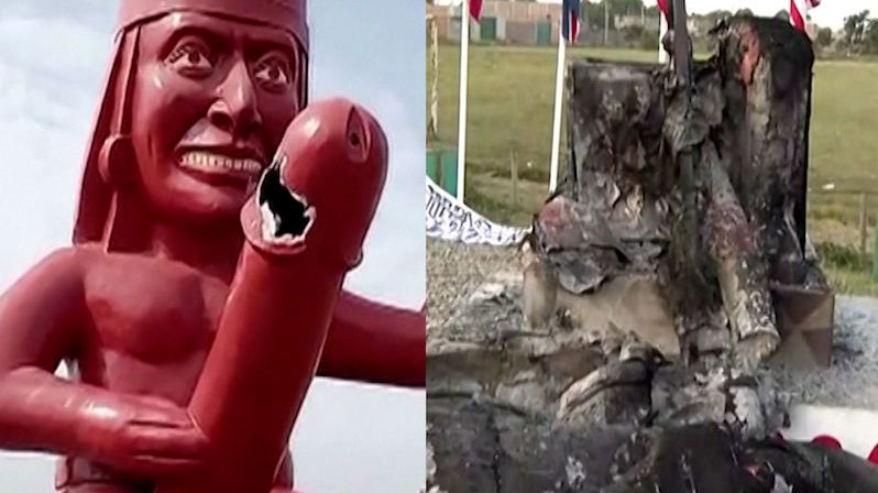 Nejdřív ji poškodili, teď zapálili. Peruánská socha s obřím penisem vzala za své